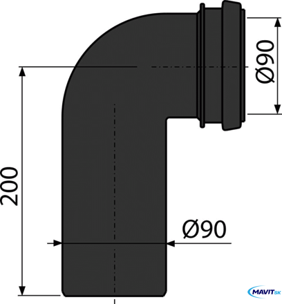 A100 - M908 koleno odpadu 90/90 - pevné A100 - M908 koleno odpadu 90/90 - pevné