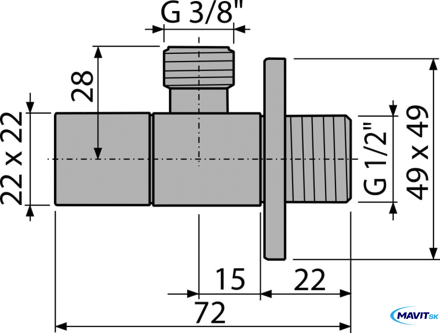 ARV002 Ventil rohový 1/2"×3/8", hranatý ARV002 Ventil rohový 1/2"×3/8", hranatý