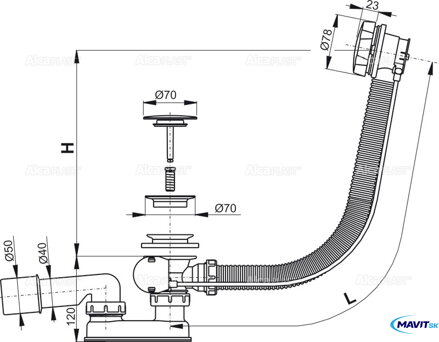 Sifón vaňový automat, kov A55KM