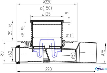 Vpusť podlah.prieb122-50/75+Ner. pri+ vod.kl+such Vpusť podlah.prieb122-50/75+Ner. pri+ vod.kl+such