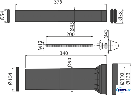 A100-M9000 Prísluš.komplet predĺž.k WC pre invalidov A100-M9000 Prísluš.komplet predĺž.k WC pre invalidov